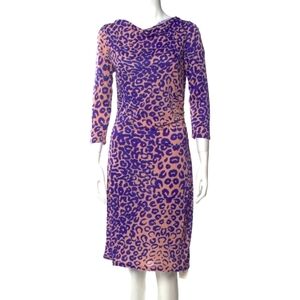 L.K. BENNETT Purple & Pink Animal Print Bodycon Feminine Dress Size Small